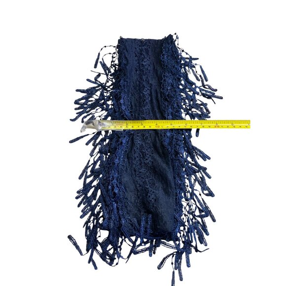 Womens Rectangle Infinity Scarf Lace Fringe Dark Blue Boho Chic Lightweight - Picture 5 of 7